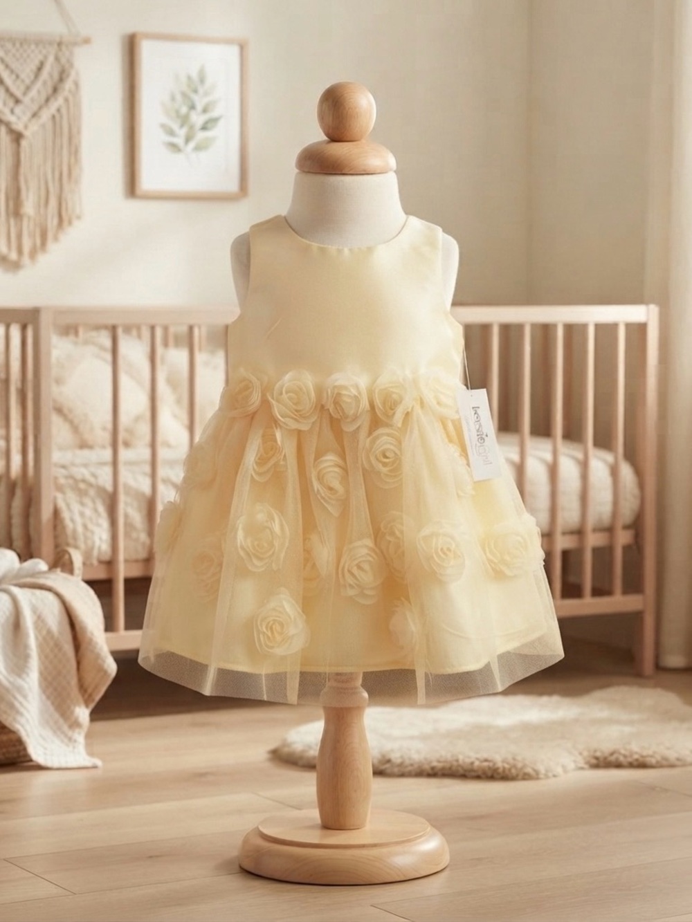 Kensie Girl Sleeveless Yellow Rosettes Tulle Dress Size 4  NWT